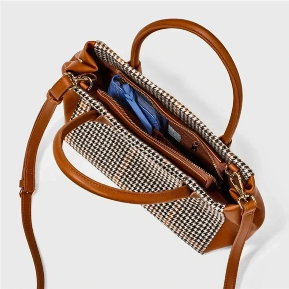 a new day Satchel Handbag,Multicolored/Brown/Green/White Houndstooth Crossbody - Picture 3 of 15